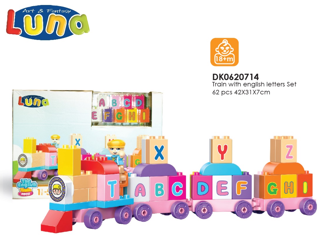 BLOCKS TRAIN LETTERS 47X30X9CM SET 62PCS LUNA