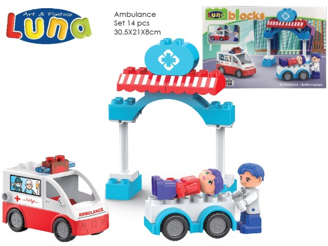 BLOCKS AMBULANCE 30,5X21X8 SET 14PCS LUNA