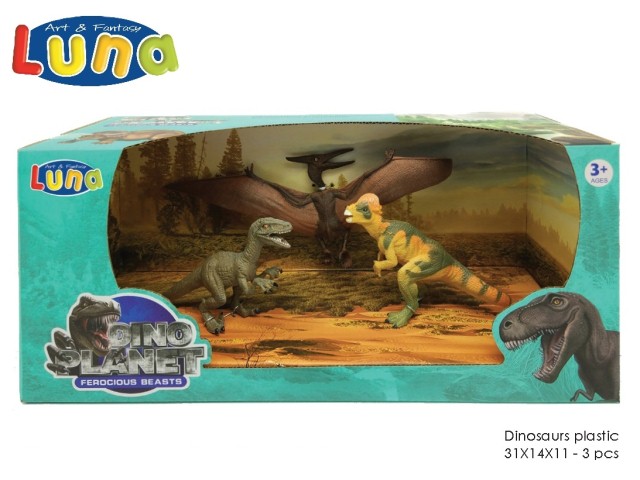 DINOSAURES 31X11X14CM 3PCS LUNA