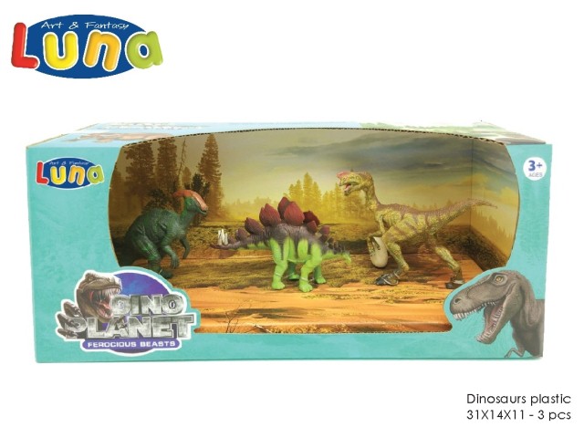 DINOSAURES 31X11X14CM 3PCS LUNA