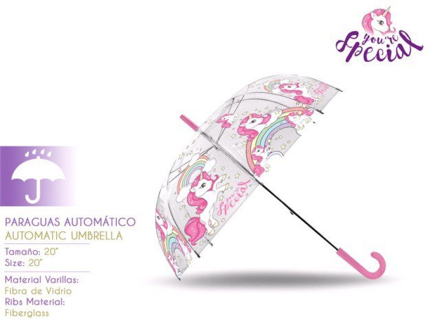 OMBRELLO 50 CM TRASPARENTE AUTO FIBRA DI VETRO UNICORNO