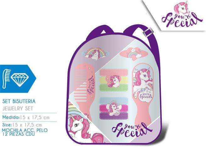 ZAINO ACCESSORI CAPELLI 10 PZ UNICORNO