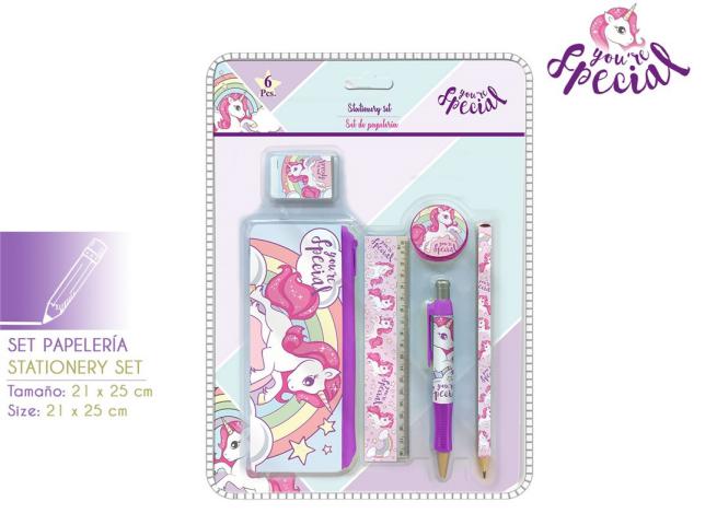 SET STATIONERY 6PZ BLISTER 21X25 CM UNICORNO