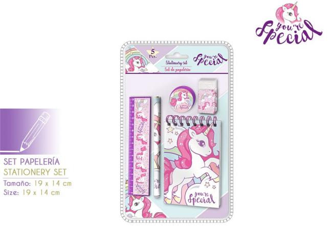 SET STATIONERY 5PZ BLISTER 19X14 CM UNICORNO