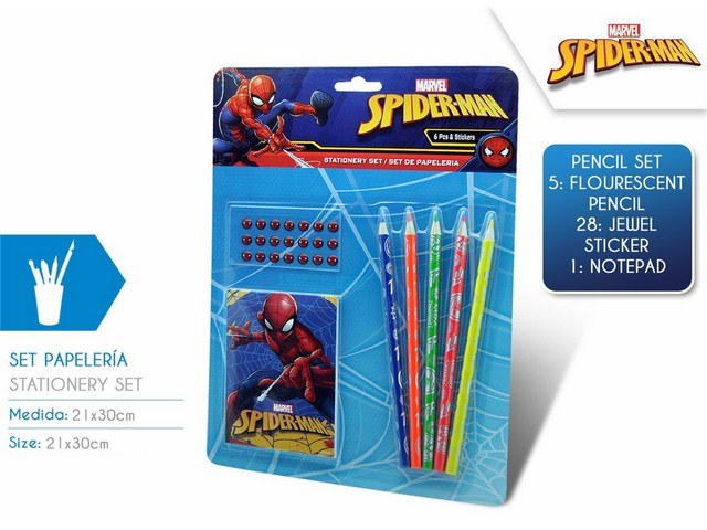SET 6 PEZZI CON STICKERS SPIDERMAN