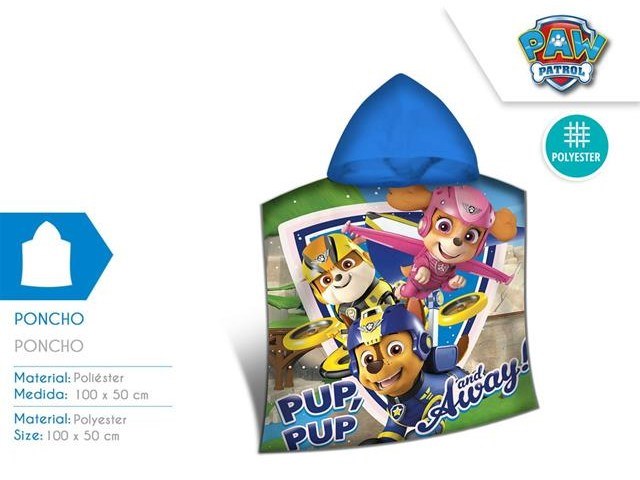 PONCHO MARE MICROFIBRA 100X50 CM PAW PATROL