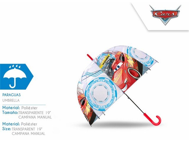 OMBRELLO 48 CM TRASPARENTE MANUALE A CAMPANA CARS 3