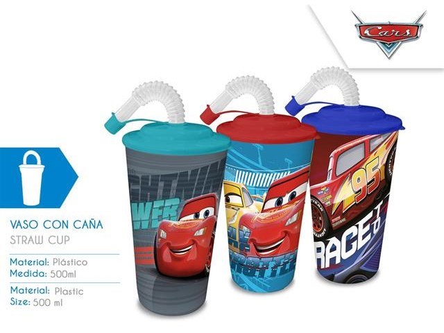 BICCHIERE SPORT C/CANNUCCIA 360ML CARS PH