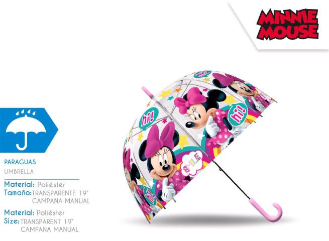 OMBRELLO 48 CM TRASPARENTE MANUALE A CAMPANA MINNIE