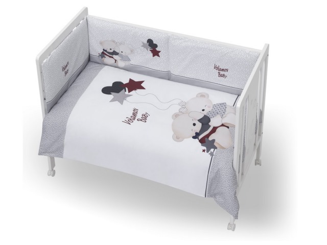 SET TRAPUNTA PER LETTINO PARACOLPI E CUSCINO (3 PEZZI IN SACCHETTO) GRIGIO  VOLAMOS BABY GREY