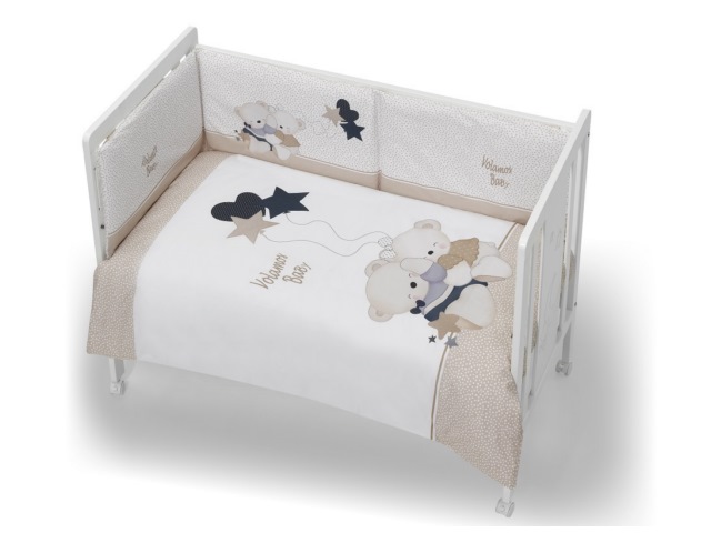SET 3 PEZZI PIUMONE, PARACOLPI E CUSCINO PER LETTINO DI 70X140 BEIGE VOLAMOS BABY BEIGE