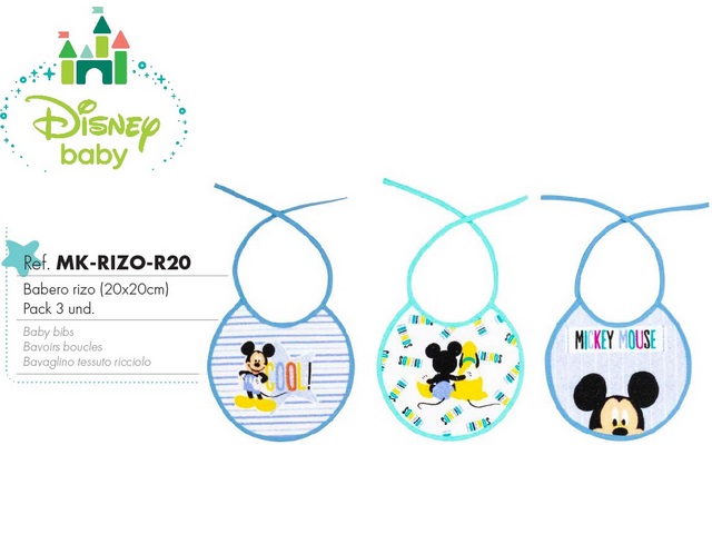 BAVAGLINO PLASTIFICATO IN SPUGNA CONF 3PZ 20X20 CM MICKEY