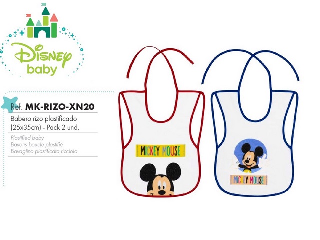 BAVAGLINO PLASTIFICATO IN SPUGNA CONF 2PZ 25X35 CM MICKEY