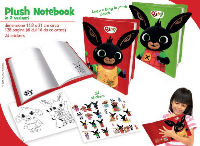 DIARIO PELUCHE 128PAG. CON 24 STICKERS + 16 PAG DA COL. ROSSO-VERDE 15X21CM BING