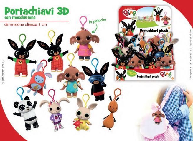 PORTACHIAVI PELUCHE 3D 8CM CON GANCIO ASS.TI BING