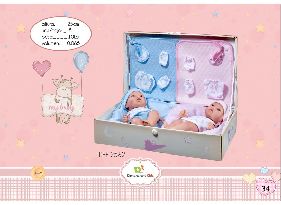 COPPIA GEMELLI CORREDO 25 CM SCATOLA SINGOLA