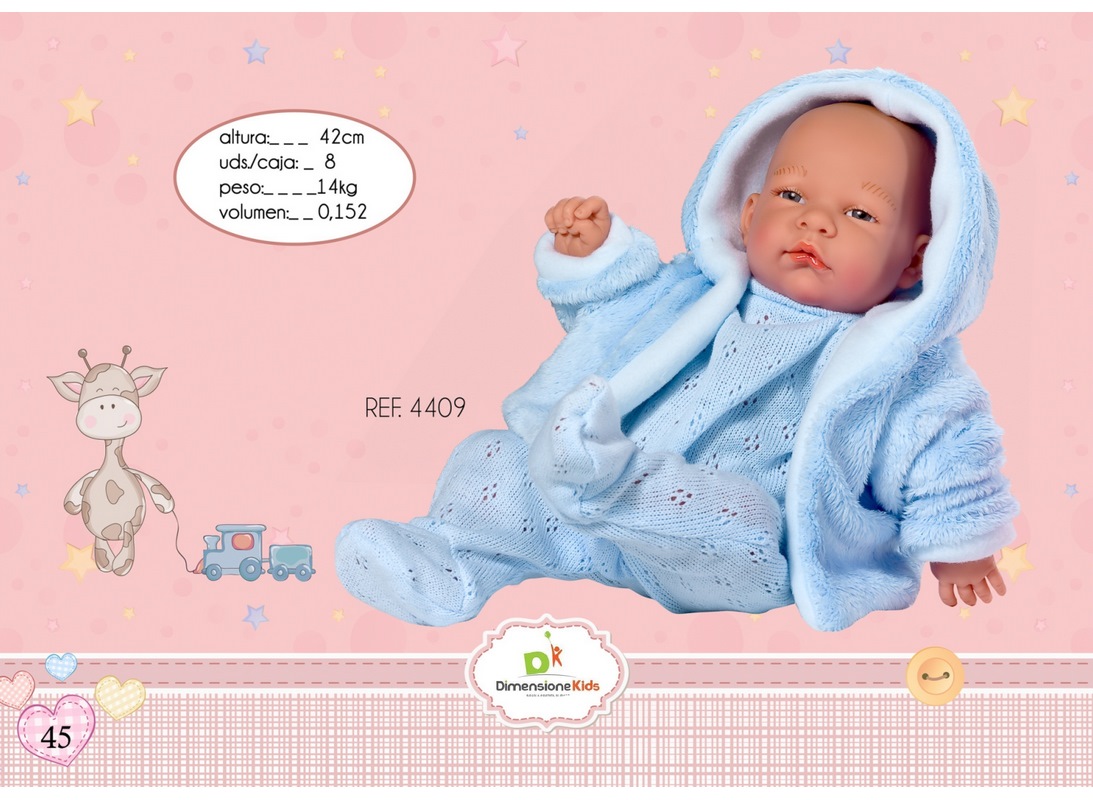 BAMBOLA CON VESTITI AZZURRI 42 CM SCATOLA SINGOLA