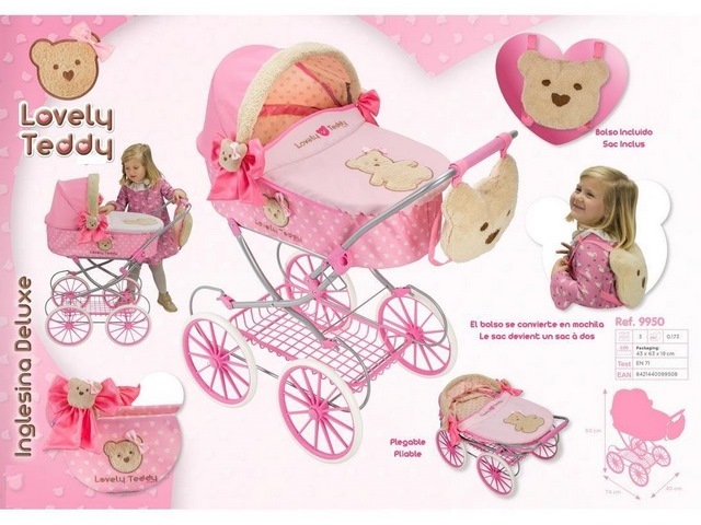 PASSEGGINO PIEGHEVOLE CLASSIC DOLL PRAM DELUXE LOVELY TEDDY